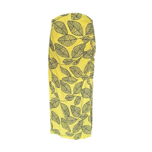 Zara Yellow Leaf Print Slit Midi Skirt High Waist Linen Blend M - Picture 4 of 9